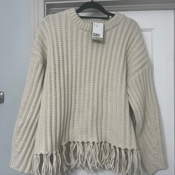 BNWT H&M Fringe-Trimmed Chunky Knit Cream Sweater XXL - Picture 2 of 6